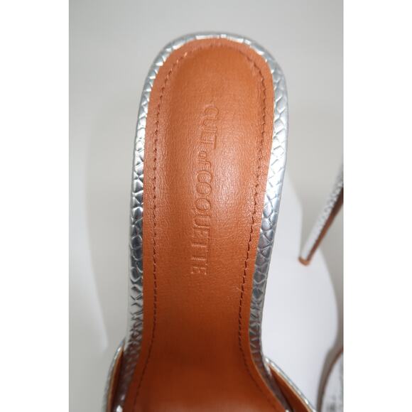 Cult of Coquette Vegan Reptile Pattern 120 Heeled Mules Silver Women's Size 7 - Picture 5 of 7